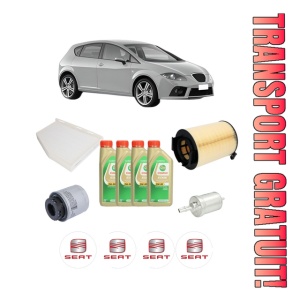 Set Pachet filtre revizie Bosch, 4 litrii ulei Castrol 5W30 SEAT LEON (1P1) 1.2 TSI din 2010-2012, 4x Stickere auto cu SEAT