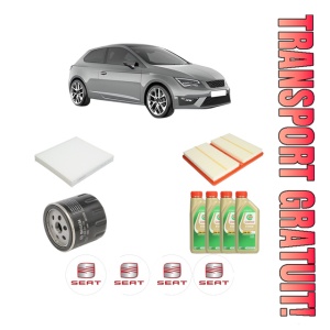 Set Pachet filtre revizie Bosch, 4 litrii ulei Castrol 5W30 SEAT LEON SC (5F5) 1.0 TSI din 2015-2018, 4x Stickere auto cu SEAT