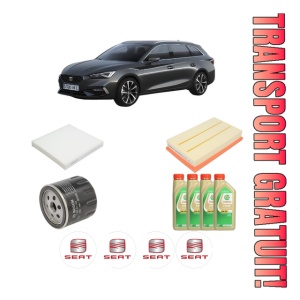 Set Pachet filtre revizie Bosch, 4 litrii ulei Castrol 5W30 SEAT LEON Sportstourer (KL8, KLD) 1.0 TSI din 2020, 4x Stickere auto cu SEAT
