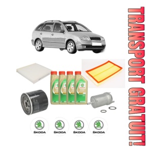Set Pachet filtre revizie Bosch, 4 litrii ulei Castrol 5W30 SKODA FABIA I Combi (6Y5) 1.4 16V din 2000-2007, 4x Stickere auto cu SKODA
