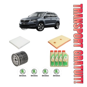 Set Pachet filtre revizie Bosch, 4 litrii ulei Castrol 5W30 SKODA KAROQ (NU7, ND7) 1.4 TSI din 2017, 4x Stickere auto cu SKODA