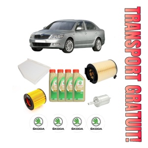Set Pachet filtre revizie Bosch, 4 litrii ulei Castrol 5W30 SKODA Octavia II (1Z3) 1.4 TSI din 2008-2013, 4x Stickere auto cu SKODA