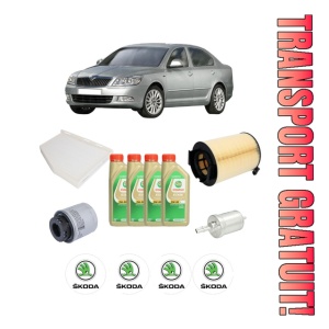 Set Pachet filtre revizie Bosch, 4 litrii ulei Castrol 5W30 SKODA Octavia II (1Z3) 1.2 TSI din 2010-2013, 4x Stickere auto cu SKODA