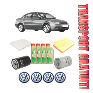 Set Pachet filtre revizie Bosch, 4 litrii ulei Castrol 5W30 Volkswagen PASSAT B5.5 (3B3) 1.6 din 2000-2005, 4x Stickere auto cu Volkswagen