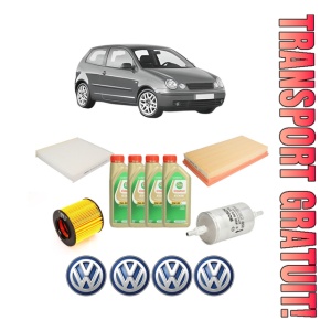 Set Pachet filtre revizie Bosch, 4 litrii ulei Castrol 5W30 Volkswagen POLO IV (9N_, 9A_) 1.4 FSI din 2002-2006, 4x Stickere auto cu Volkswagen