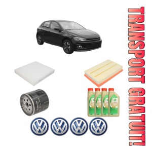 Set Pachet filtre revizie Bosch, 4 litrii ulei Castrol 5W30 Volkswagen POLO VI (AW1, BZ1, AE1) 1.0 TSI din 2017, 4x Stickere auto cu Volkswagen