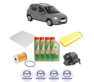 Set Pachet filtre revizie Bosch, 4 litrii ulei Castrol 5W40 MAZDA 2 (DY) 1.4 CD din 2003-2007, 4x Stickere auto cu MAZDA - Img 2