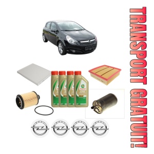 Set Pachet filtre revizie Bosch, 4 litrii ulei Castrol 5W40 OPEL CORSA D (S07) 1.3 CDTI (L08, L68) din 2006-2014, 4x Stickere auto cu OPEL