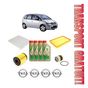 Set Pachet filtre revizie Bosch, 4 litrii ulei Castrol 5W40 OPEL MERIVA A MPV (X03) 1.3 CDTI (E75) din 2005-2010, 4x Stickere auto cu OPEL