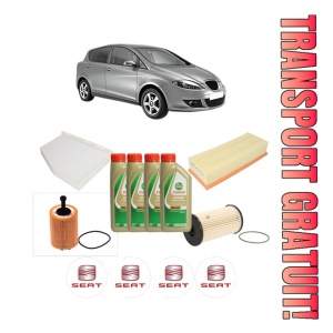 Set Pachet filtre revizie Bosch, 4 litrii ulei Castrol 5W40 SEAT TOLEDO III (5P2) 2.0 TDI din 2004-2009, 4x Stickere auto cu SEAT