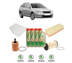 Set Pachet filtre revizie Bosch, 4 litrii ulei Castrol 5W40 SKODA Octavia II Combi (1Z5) 2.0 TDI 16V din 2004-2010, 4x Stickere auto cu SKODA - Img 2