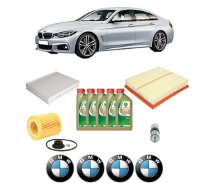 Set Pachet filtre revizie Bosch, 5 litrii ulei Castrol 0W20 BMW Seria 4 Gran Coupe (F36) 420 i din 2014-2017, 4x Stickere auto cu BMW - Img 2