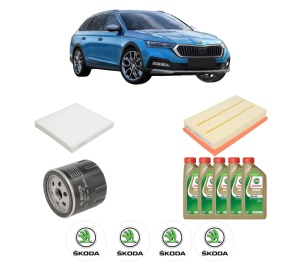 Set Pachet filtre revizie Bosch, 5 litrii ulei Castrol 0W20 SKODA Octavia IV (NX3, NN3, PV3) 1.5 TSI din 2020, 4x Stickere auto cu SKODA - Img 2