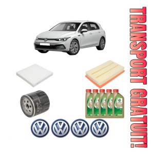 Set Pachet filtre revizie Bosch, 5 litrii ulei Castrol 0W20 Volkswagen GOLF VIII (CD1, DA1) 1.5 TSI din 2019, 4x Stickere auto cu Volkswagen
