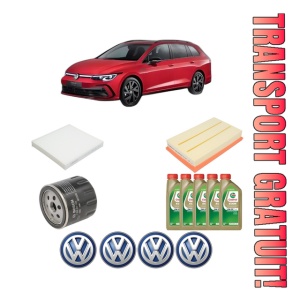 Set Pachet filtre revizie Bosch, 5 litrii ulei Castrol 0W20 Volkswagen GOLF VIII Variant (CG5, DB5) 1.5 TSI din 2020, 4x Stickere auto cu Volkswagen