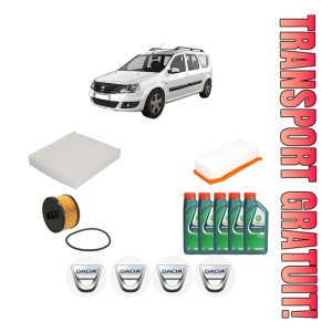 Set Pachet filtre revizie Bosch, 5 litrii ulei Castrol 10W40 DACIA LOGAN MCV II TCe 90 LPG din 2015, 4x Stickere auto cu DACIA