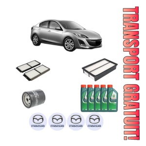 Set Pachet filtre revizie Bosch, 5 litrii ulei Castrol 10W40 MAZDA 3 Saloon (BL) 2.0 MZR DISI (BL12) din 2009-2013, 4x Stickere auto cu MAZDA