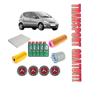 Set Pachet filtre revizie Bosch, 5 litrii ulei Castrol 10W40 MERCEDES-BENZ A-CLASS (W168) A 160 CDI (168.006) din 2001-2004, 4x Stickere auto cu MERCEDES-BENZ