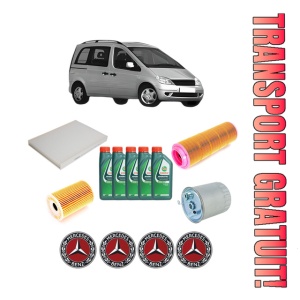 Set Pachet filtre revizie Bosch, 5 litrii ulei Castrol 10W40 MERCEDES-BENZ VANEO (414) 1.7 CDI (414.700) din 2002-2005, 4x Stickere auto cu MERCEDES-BENZ