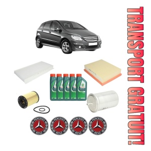 Set Pachet filtre revizie Bosch, 5 litrii ulei Castrol 10W40 MERCEDES-BENZ B-CLASS Sports Tourer (W245) B 170 (245.232) din 2005-2011, 4x Stickere auto cu MERCEDES-BENZ