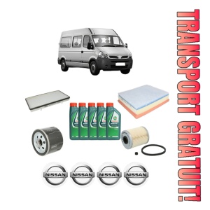Set Pachet filtre revizie Bosch, 5 litrii ulei Castrol 10W40 NISSAN INTERSTAR Van (X70) dCi 80 din 2002-2006, 4x Stickere auto cu NISSAN