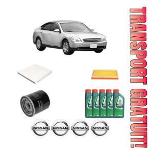 Set Pachet filtre revizie Bosch, 5 litrii ulei Castrol 10W40 NISSAN TEANA I (J31) 3.5 (PJ31) din 2003-2008, 4x Stickere auto cu NISSAN