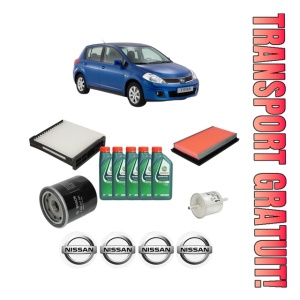 Set Pachet filtre revizie Bosch, 5 litrii ulei Castrol 10W40 NISSAN TIIDA Hatchback (C11) 1.6 din 2007-2011, 4x Stickere auto cu NISSAN