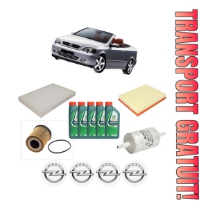 Set Pachet filtre revizie Bosch, 5 litrii ulei Castrol 10W40 OPEL ASTRA G Convertible (T98) 1.8 16V (F67) din 2001-2005, 4x Stickere auto cu OPEL