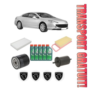 Set Pachet filtre revizie Bosch, 5 litrii ulei Castrol 10W40 PEUGEOT 407 Coupe (6C_) 3.0 V6 din 2005, 4x Stickere auto cu PEUGEOT