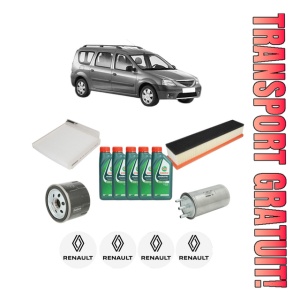Set Pachet filtre revizie Bosch, 5 litrii ulei Castrol 10W40 RENAULT LOGAN I Estate (KS_) 1.5 dCi din 2008-2015, 4x Stickere auto cu RENAULT