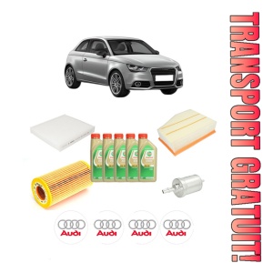 Set Pachet filtre revizie Bosch, 5 litrii ulei Castrol 5W30 AUDI A1 (8X1, 8XK) 2.0 TFSI quattro din 2012, 4x Stickere auto cu AUDI
