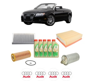 Set Pachet filtre revizie Bosch, 5 litrii ulei Castrol 5W30 AUDI A4 B7 Convertible (8HE) 2.0 TDI din 2006-2009, 4x Stickere auto cu AUDI - Img 2