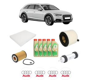 Set Pachet filtre revizie Bosch, 5 litrii ulei Castrol 5W30 AUDI A4 Allroad B9 (8WH, 8WJ) 40 TDI quattro din 2020, 4x Stickere auto cu AUDI - Img 2