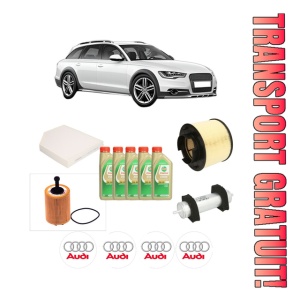 Set Pachet filtre revizie Bosch, 5 litrii ulei Castrol 5W30 AUDI A4 Allroad B8 (8KH) 2.0 TDI quattro din 2009-2016, 4x Stickere auto cu AUDI
