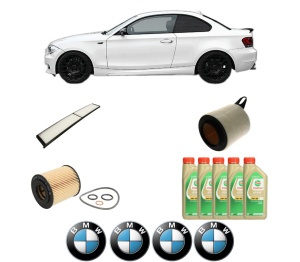 Set Pachet filtre revizie Bosch, 5 litrii ulei Castrol 5W30 BMW Seria 1 Coupe (E82) 120 i din 2007-2013, 4x Stickere auto cu BMW - Img 2