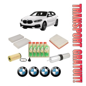 Set Pachet filtre revizie Bosch, 5 litrii ulei Castrol 5W30 BMW Seria 1 (F40) 116 d din 2019, 4x Stickere auto cu BMW