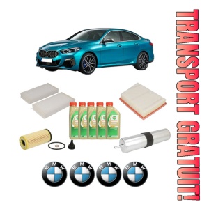 Set Pachet filtre revizie Bosch, 5 litrii ulei Castrol 5W30 BMW Seria 2 Gran Coupe (F44) 216 d din 2020, 4x Stickere auto cu BMW
