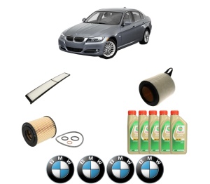 Set Pachet filtre revizie Bosch, 5 litrii ulei Castrol 5W30 BMW Seria 3 (E90) 320 i din 2007-2011, 4x Stickere auto cu BMW - Img 2