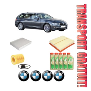 Set Pachet filtre revizie Bosch, 5 litrii ulei Castrol 5W30 BMW Seria 3 Touring (F31) 328 i xDrive din 2013-2016, 4x Stickere auto cu BMW