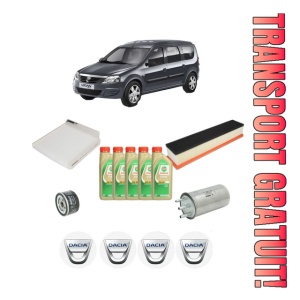 Set Pachet filtre revizie Bosch, 5 litrii ulei Castrol 5W30 DACIA LOGAN MCV (KS_) 1.5 dCi (KS0K) din 2007, 4x Stickere auto cu DACIA