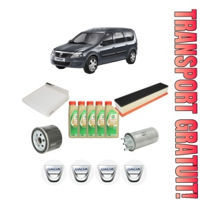 Set Pachet filtre revizie Bosch, 5 litrii ulei Castrol 5W30 DACIA LOGAN MCV (KS_) 1.5 dCi (KS0W) din 2007-2012, 4x Stickere auto cu DACIA