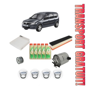 Set Pachet filtre revizie Bosch, 5 litrii ulei Castrol 5W30 DACIA LOGAN MCV (KS_) 1.5 dCi din 2008-2013, 4x Stickere auto cu DACIA