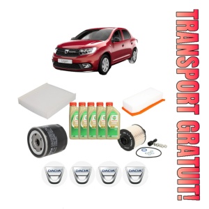 Set Pachet filtre revizie Bosch, 5 litrii ulei Castrol 5W30 DACIA LOGAN II 1.5 dCi din 2012, 4x Stickere auto cu DACIA