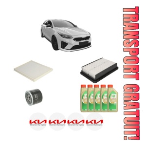 Set Pachet filtre revizie Bosch, 5 litrii ulei Castrol 5W30 KIA PROCEED Combi Van (CD) 1.6 T-GDI GT din 2018, 4x Stickere auto cu KIA
