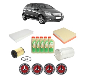 Set Pachet filtre revizie Bosch, 5 litrii ulei Castrol 5W30 MERCEDES-BENZ B-CLASS Sports Tourer (W245) B 200 (245.233) din 2005-2011, 4x Stickere auto cu MERCEDES-BENZ - Img 2