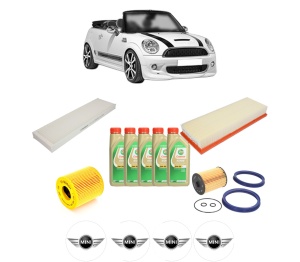 Set Pachet filtre revizie Bosch, 5 litrii ulei Castrol 5W30 MINI MINI Convertible (R57) Cooper din 2008-2010, 4x Stickere auto cu MINI - Img 2