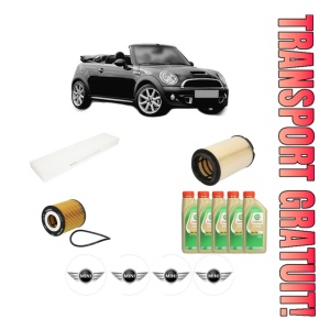 Set Pachet filtre revizie Bosch, 5 litrii ulei Castrol 5W30 MINI MINI Convertible (R52) John Cooper Works din 2004-2007, 4x Stickere auto cu MINI