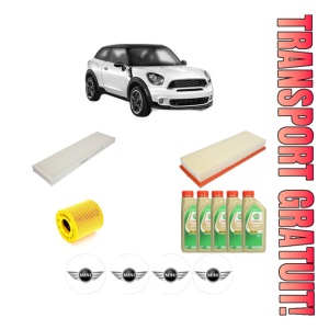 Set Pachet filtre revizie Bosch, 5 litrii ulei Castrol 5W30 MINI MINI PACEMAN (R61) Cooper ALL4 din 2012-2016, 4x Stickere auto cu MINI