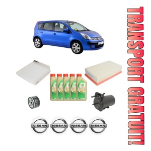 Set Pachet filtre revizie Bosch, 5 litrii ulei Castrol 5W30 NISSAN NOTE (E11, NE11) 1.5 dCi din 2006-2012, 4x Stickere auto cu NISSAN