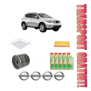 Set Pachet filtre revizie Bosch, 5 litrii ulei Castrol 5W30 NISSAN MURANO II (Z51) 3.5 4x4 din 2008-2010, 4x Stickere auto cu NISSAN